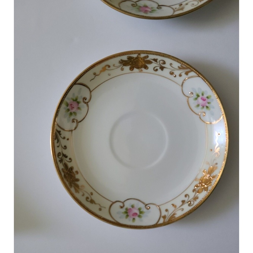 Nippon Hand Painted Porcelain Saucer Plate Floral Gold White 5.5" - Picture 3 of 5